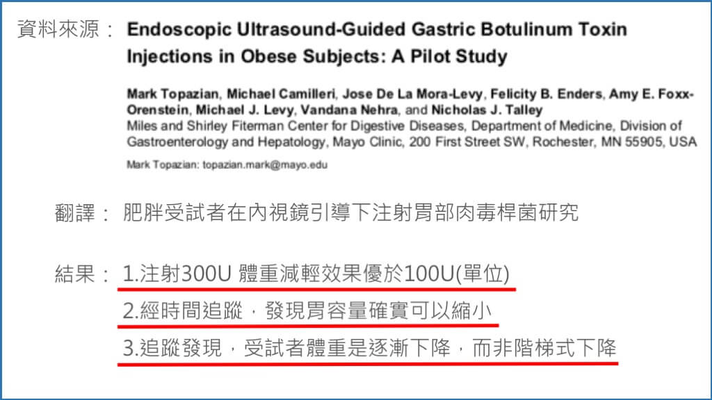 縮胃減重、胃內肉毒、內視鏡減重、麗波永康國際診所胃肉毒